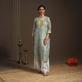 Green - gota work chanderi silk sanganeri kurta set (set