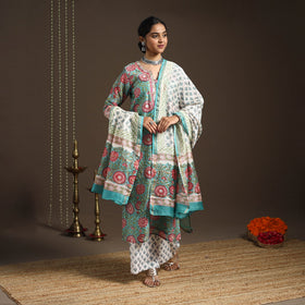 Green - gota work chanderi silk sanganeri kurta set (set