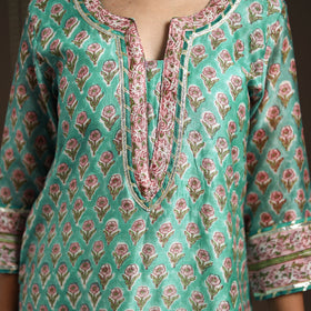 Green - gota work chanderi silk sanganeri kurta set (set