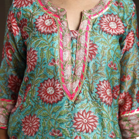 Green - gota work chanderi silk sanganeri kurta set (set