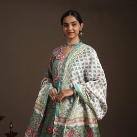 Green - gota work chanderi silk sanganeri kurta set (set