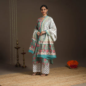 Green - gota work chanderi silk sanganeri kurta set (set