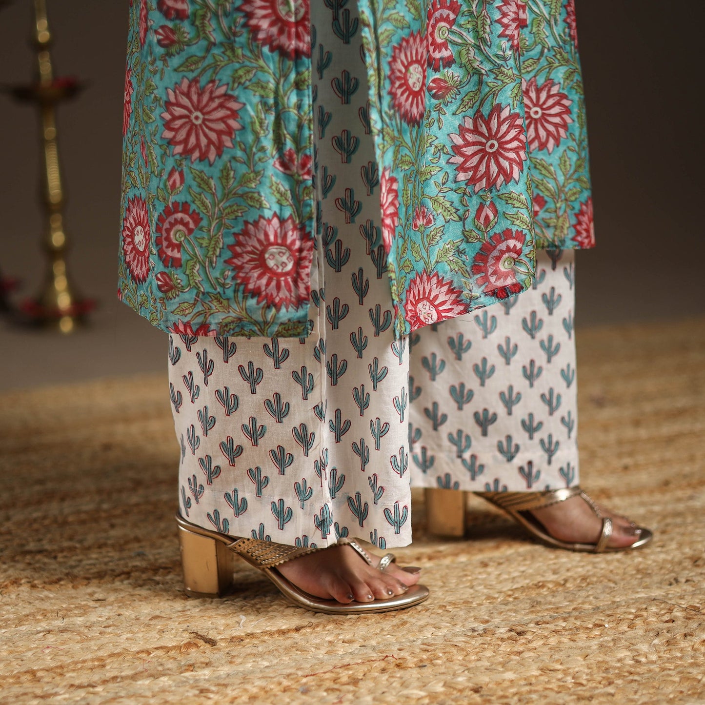 Green - gota work chanderi silk sanganeri kurta set (set