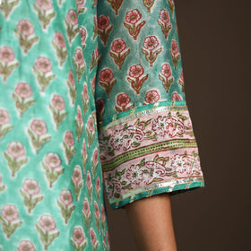 Green - gota work chanderi silk sanganeri kurta set (set