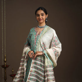 Green - gota work chanderi silk sanganeri kurta set (set