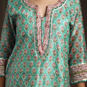 Green - gota work chanderi silk sanganeri kurta set (set