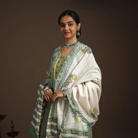 Green - gota work chanderi silk sanganeri kurta set (set