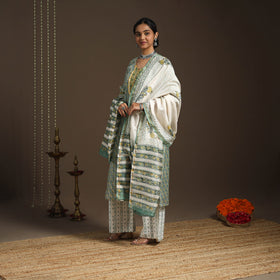 Green - gota work chanderi silk sanganeri kurta set (set