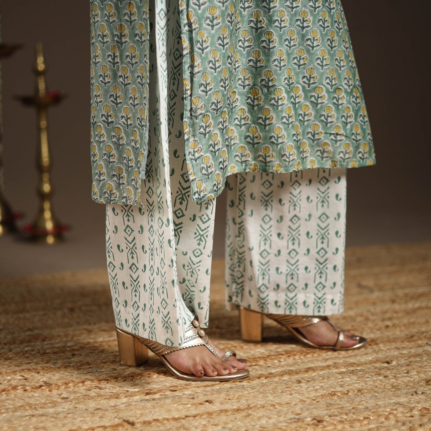 Green - gota work chanderi silk sanganeri kurta set (set