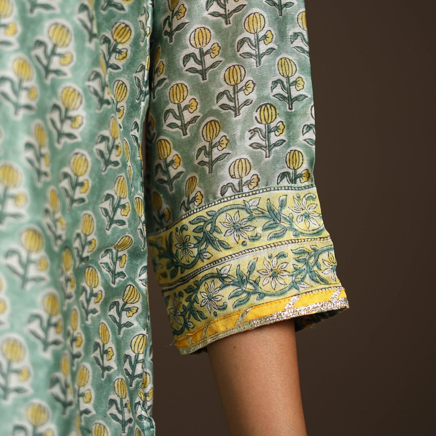 Green - gota work chanderi silk sanganeri kurta set (set