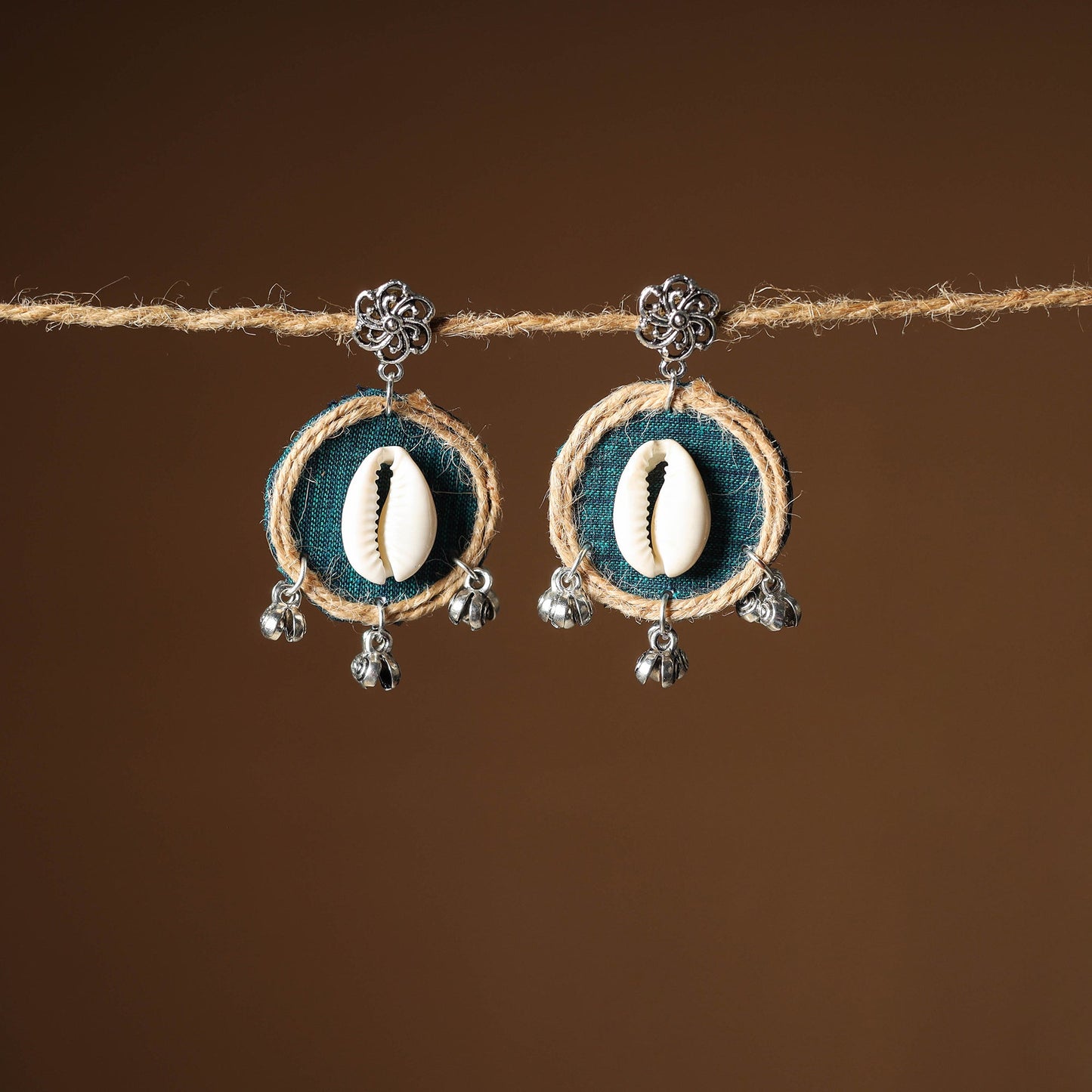 Green Gulafsa Jute Fabart Handmade Earrings