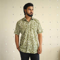 Green Half Sleeve Cotton Men Hand Batik Print Shirt
