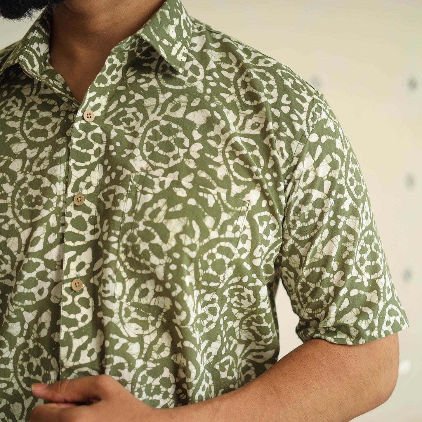  Half Sleeve Cotton Men Hand Batik Print Shirt