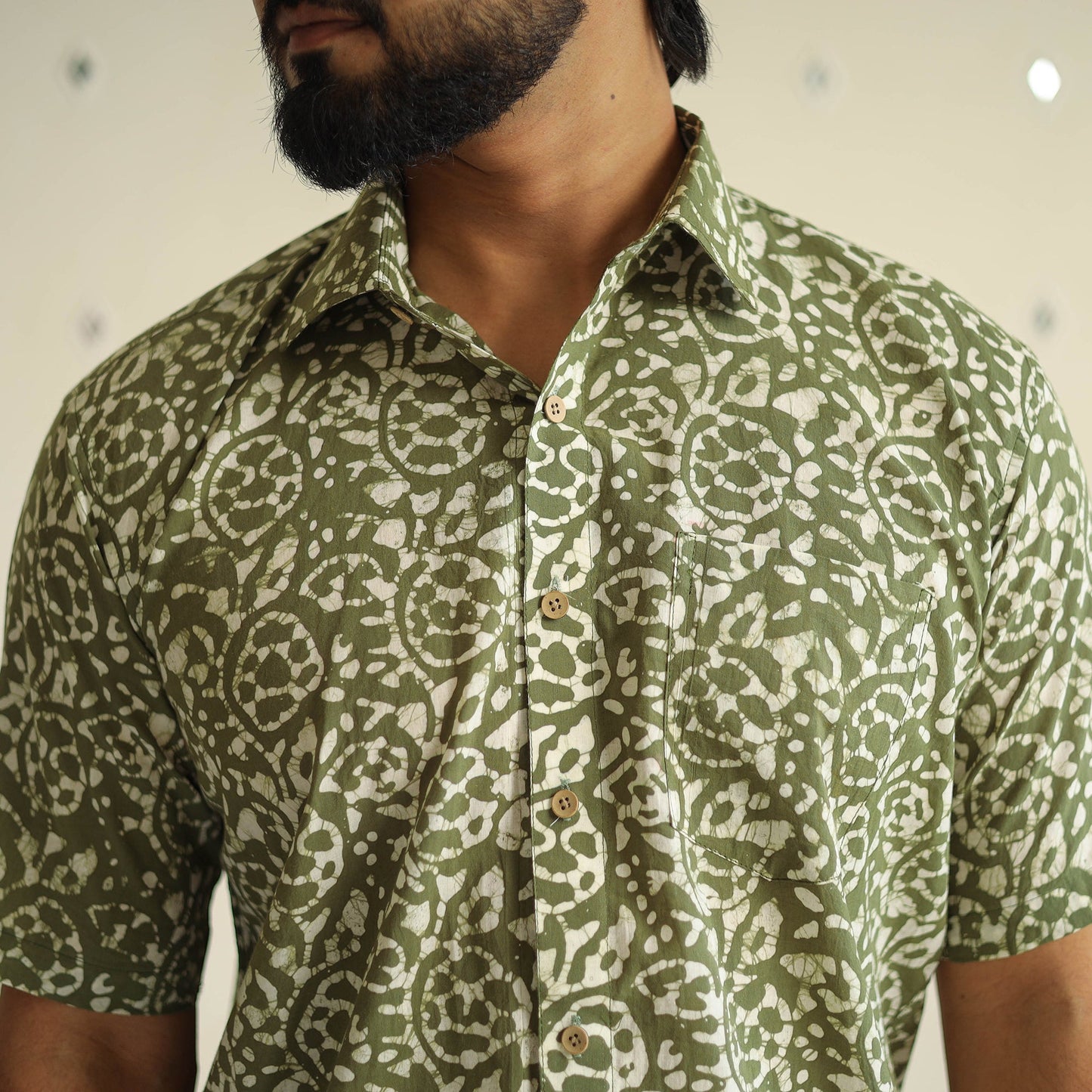  Half Sleeve Cotton Men Hand Batik Print Shirt