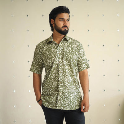  Half Sleeve Cotton Men Hand Batik Print Shirt