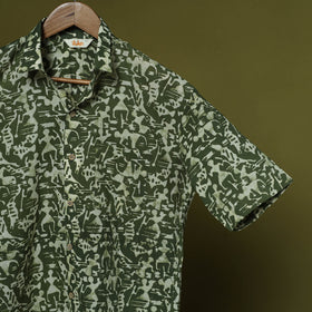 Half sleeve cotton men hand block batik print shirt 06