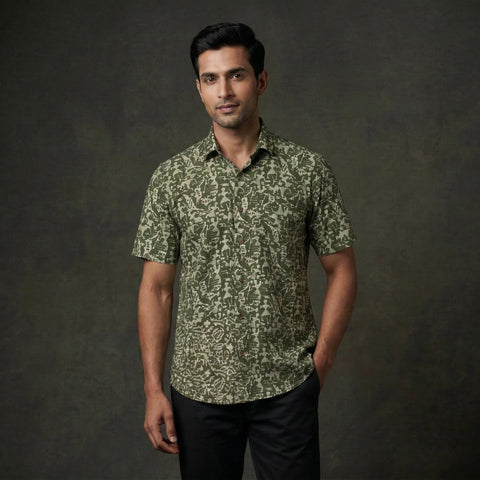 Half sleeve cotton men hand block batik print shirt 06