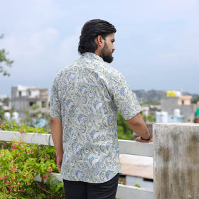 Green Half Sleeve Block Print Cotton Men Sanganeri Shirt