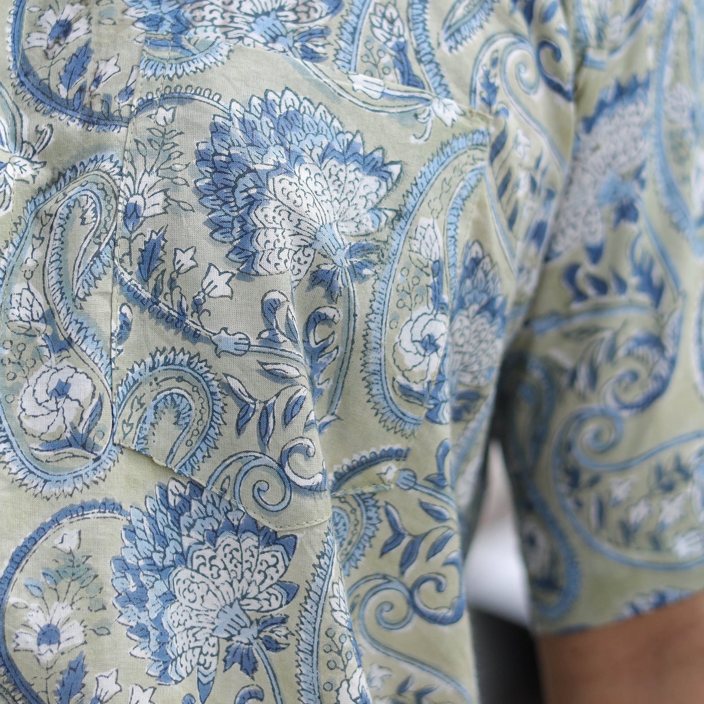 Green Half Sleeve Block Print Cotton Men Sanganeri Shirt