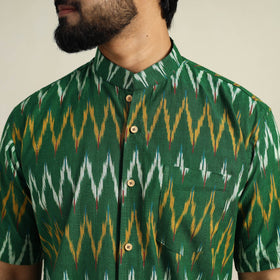  Green Half Sleeve Men Cotton Pochampally Ikat Shirt