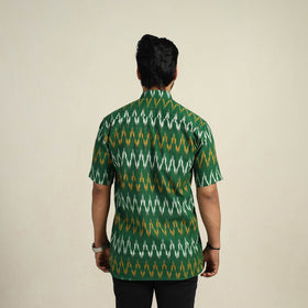  Green Half Sleeve Men Cotton Pochampally Ikat Shirt