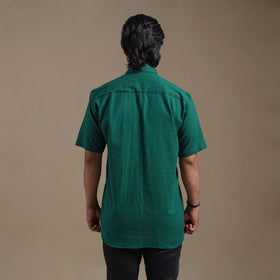 Green Half Sleeve Slub Cotton Men Plain Shirt