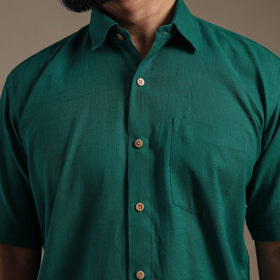 Green Half Sleeve Slub Cotton Men Plain Shirt