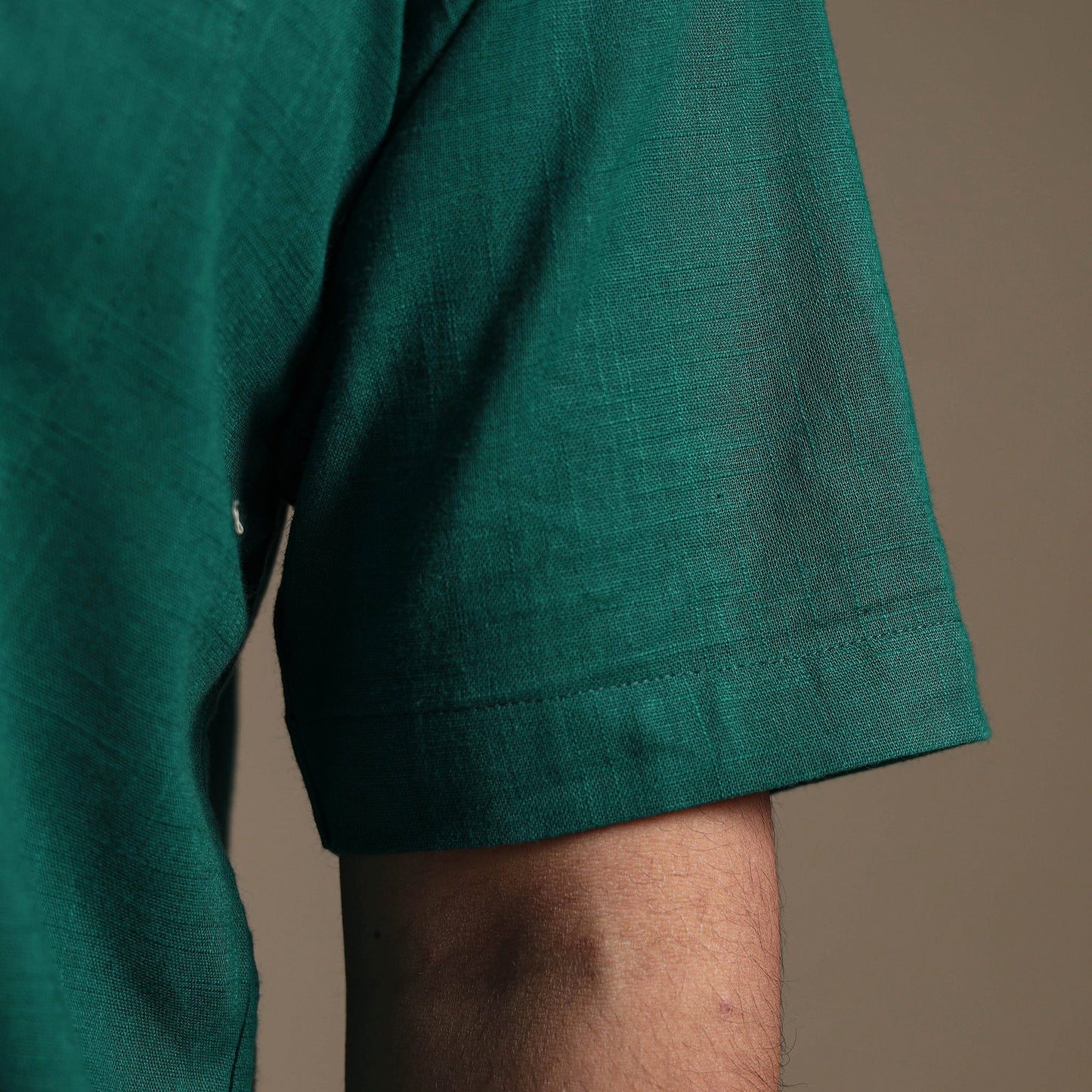 Green Half Sleeve Slub Cotton Men Plain Shirt