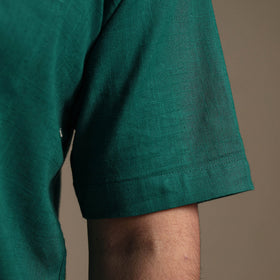 Green Half Sleeve Slub Cotton Men Plain Shirt