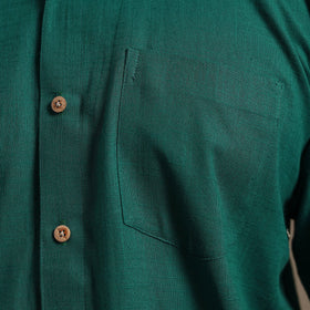 Green Half Sleeve Slub Cotton Men Plain Shirt