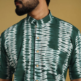  Green Half Sleeve Tie & Dye Cotton Men Shibori Shirt