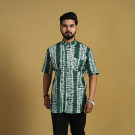  Green Half Sleeve Tie & Dye Cotton Men Shibori Shirt