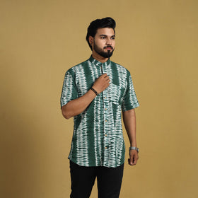  Green Half Sleeve Tie & Dye Cotton Men Shibori Shirt