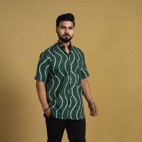  Green Half Sleeve Tie & Dye Cotton Men Shibori Shirt