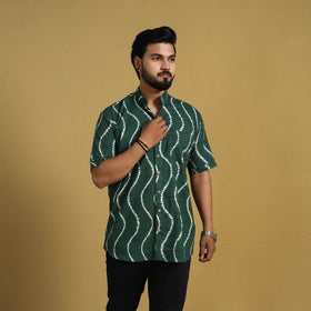  Green Half Sleeve Tie & Dye Cotton Men Shibori Shirt