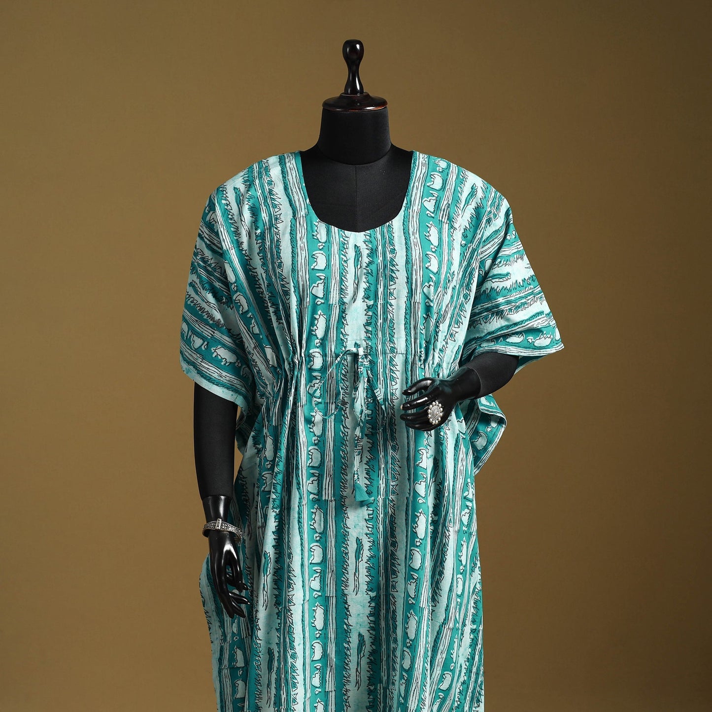 Hand akola long kaftan with tie-up waist 09 - handcrafted
