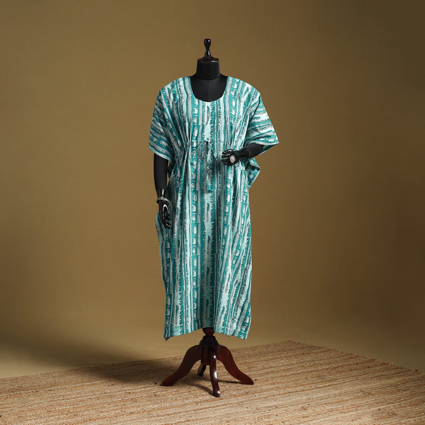 Hand akola long kaftan with tie-up waist 09 - handcrafted