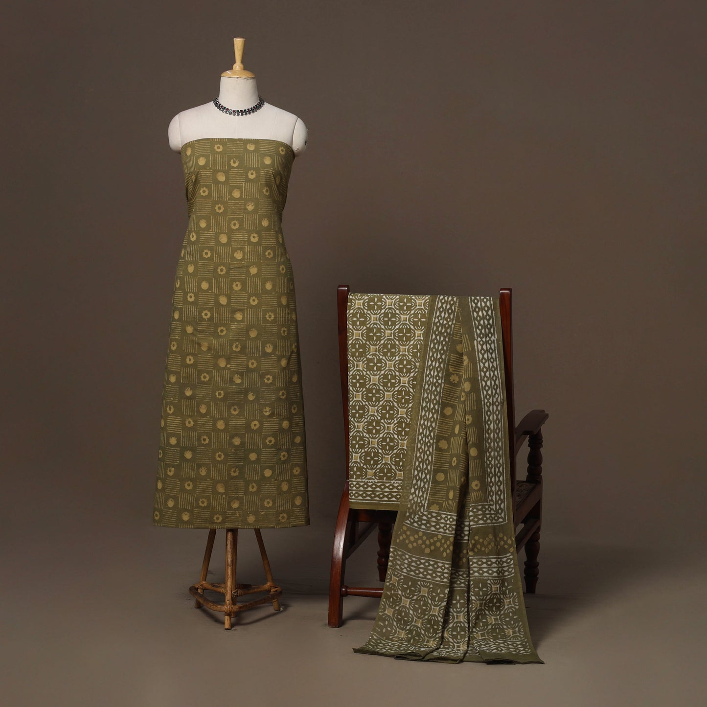 Hand batik cotton 3pc unstitched dress material 49