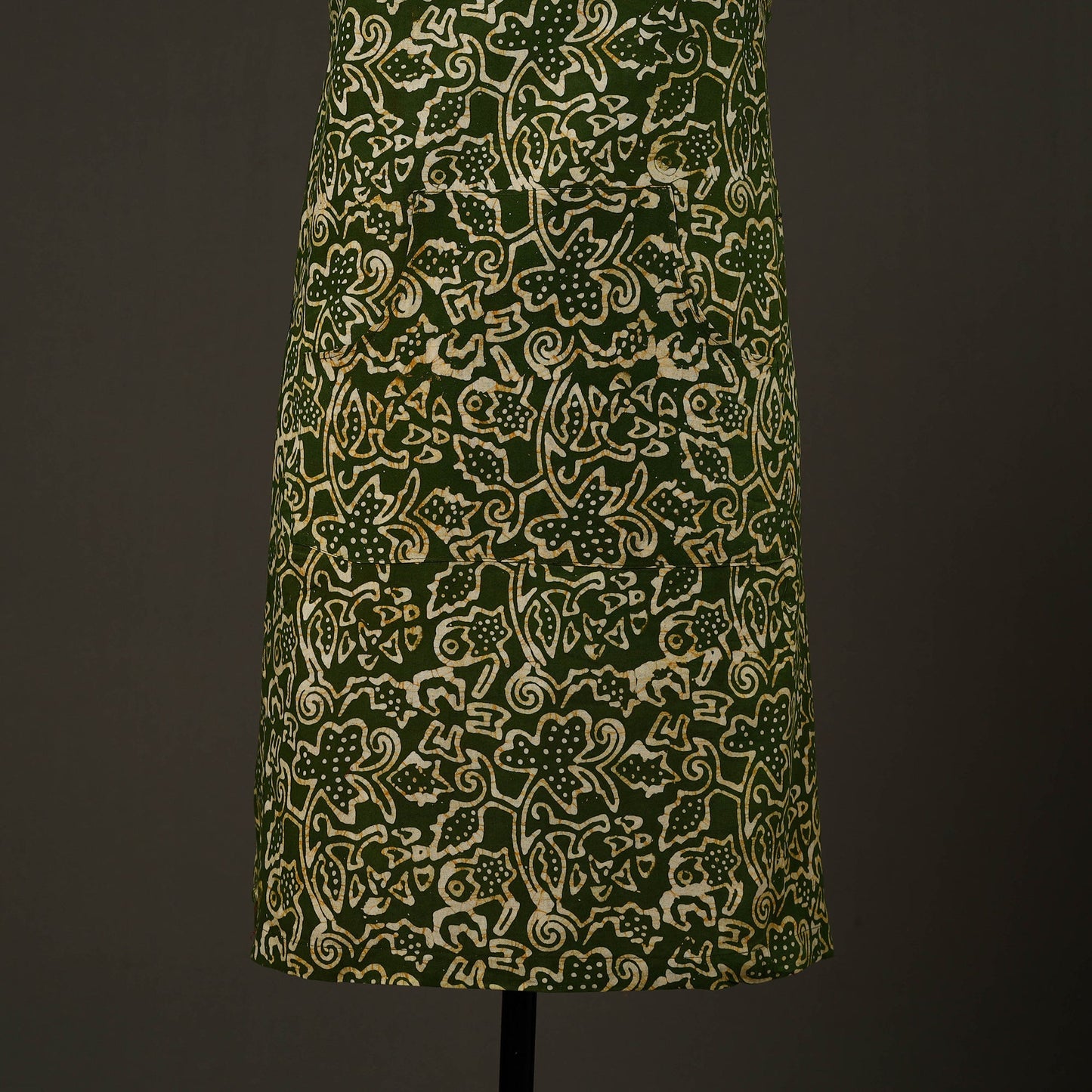 Green - hand batik cotton apron with pocket 72 - handcrafted