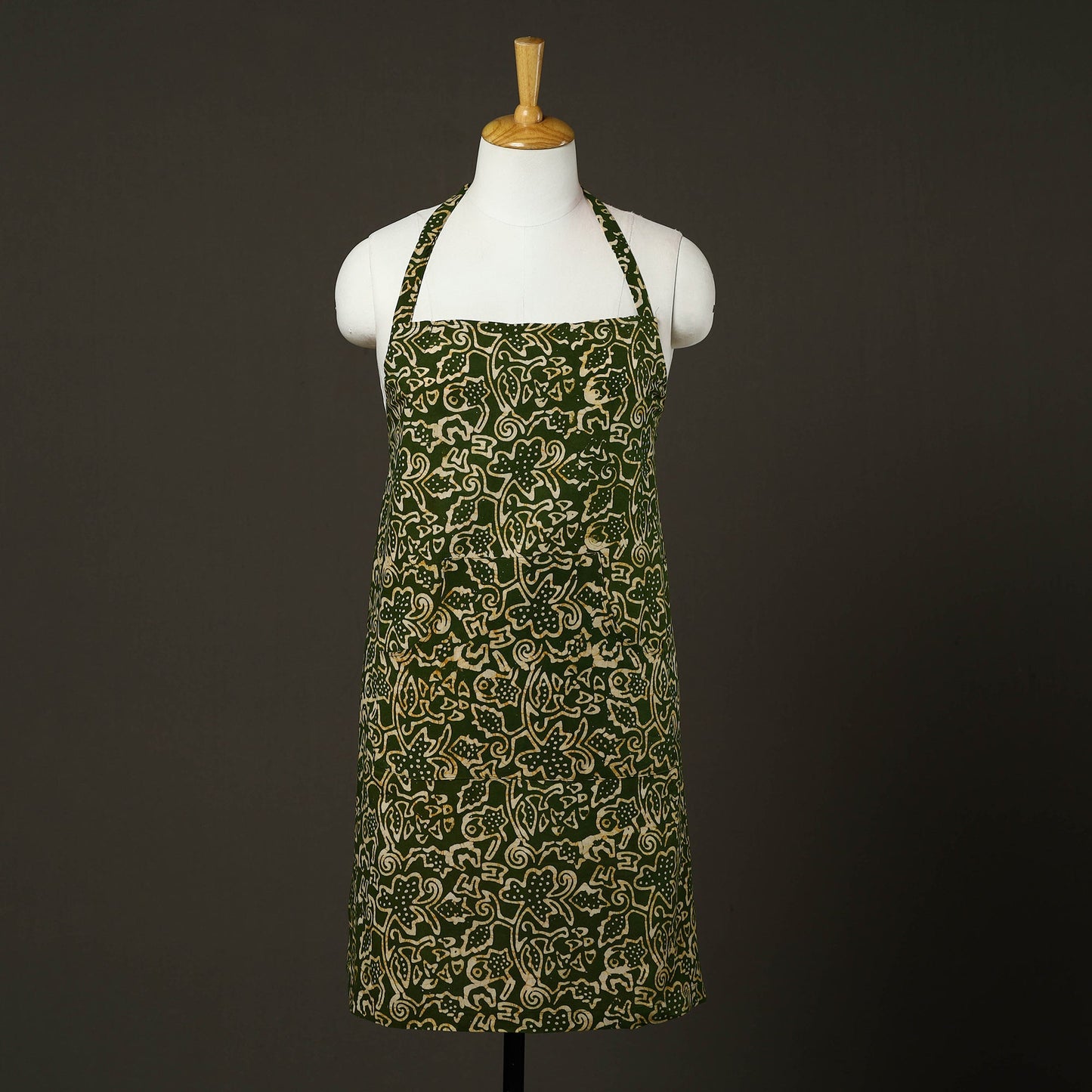 Green - hand batik cotton apron with pocket 72 - handcrafted