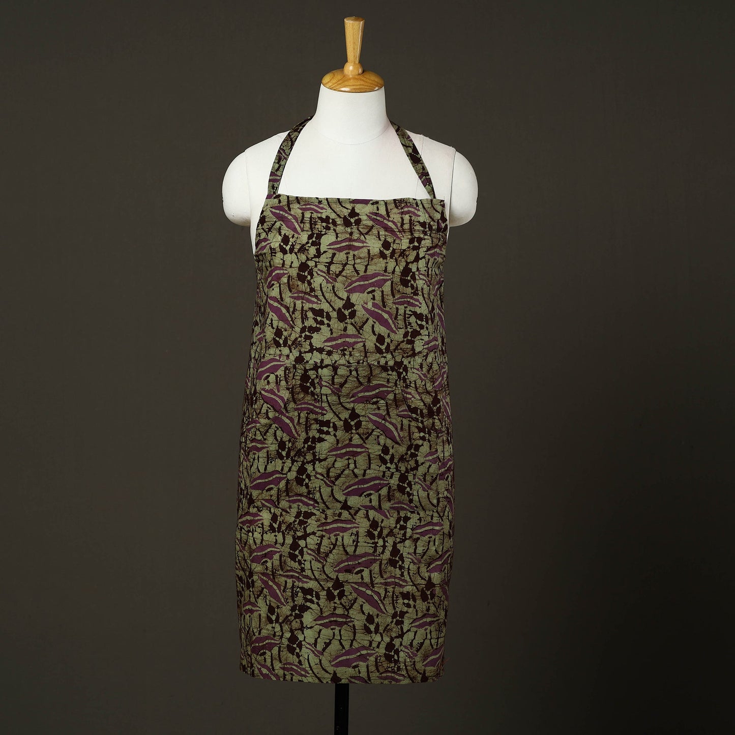 Green - hand batik cotton apron with pocket 76 - handcrafted
