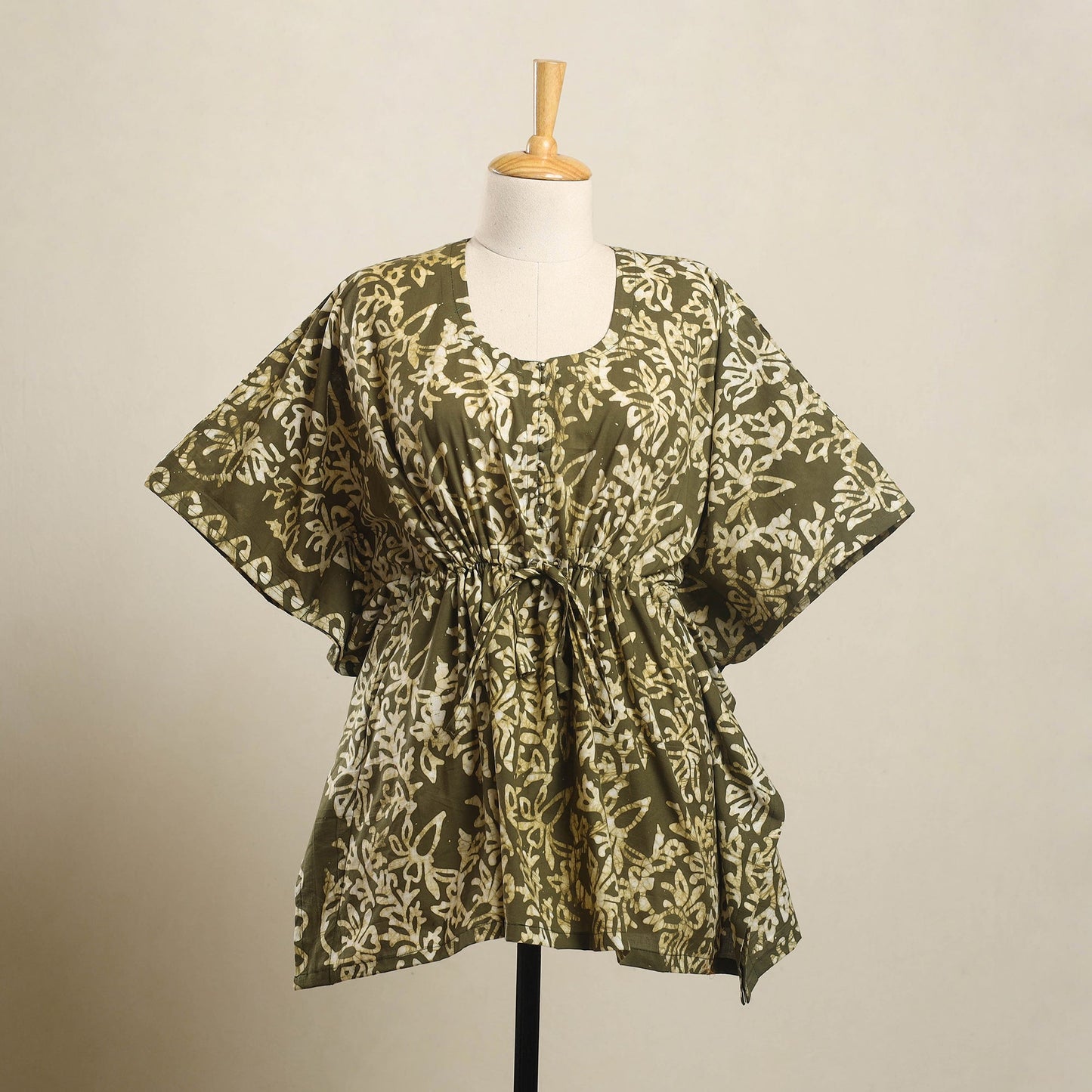 Buy Green Hand Batik Print Cotton Kaftan