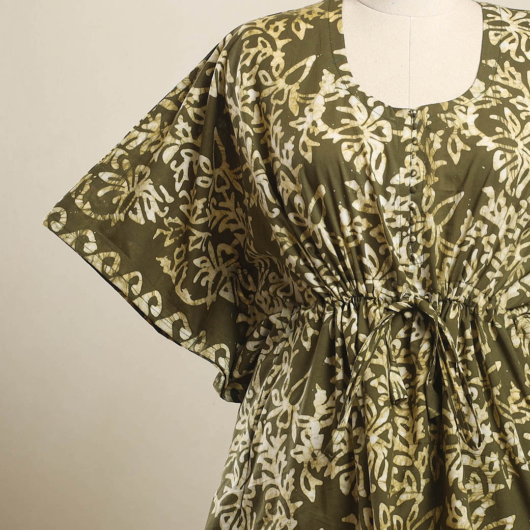 Buy Green Hand Batik Print Cotton Kaftan