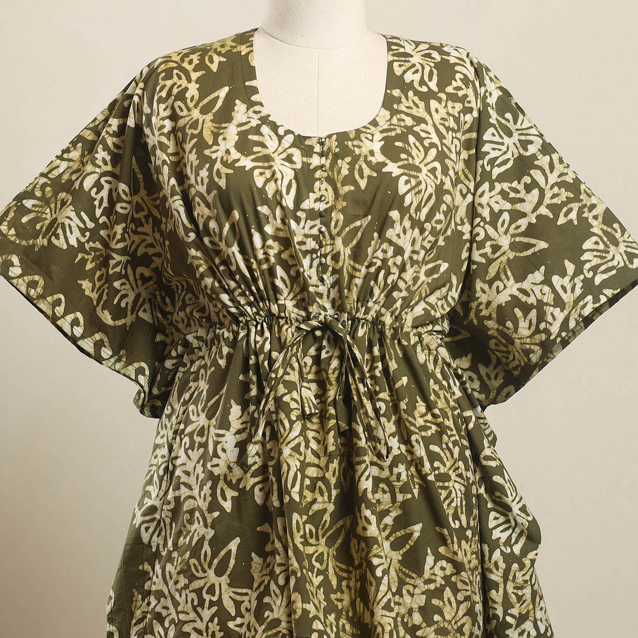 Buy Green Hand Batik Print Cotton Kaftan