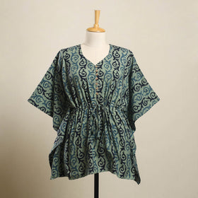  Green Hand Batik Print Cotton Kaftan