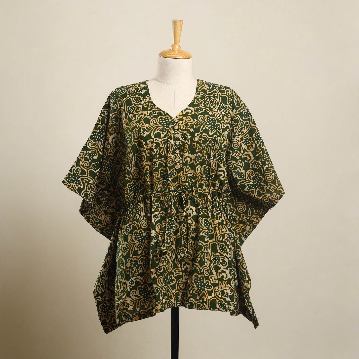 Buy Green Hand Batik Print Cotton Kaftan