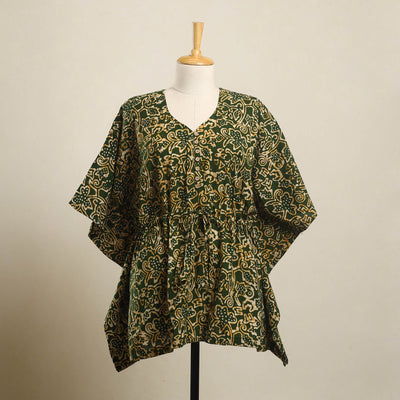 Buy Green Hand Batik Print Cotton Kaftan