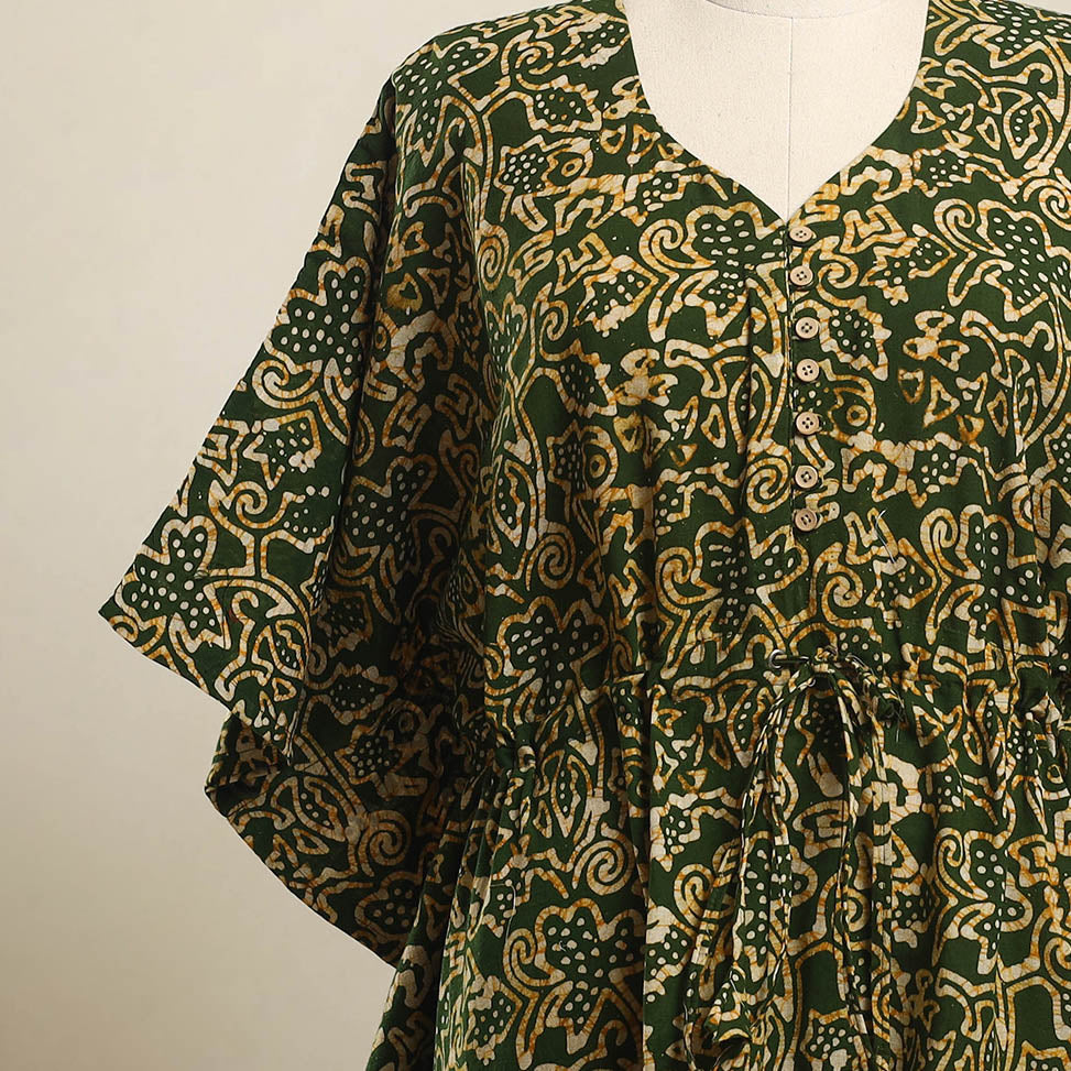 Buy Green Hand Batik Print Cotton Kaftan