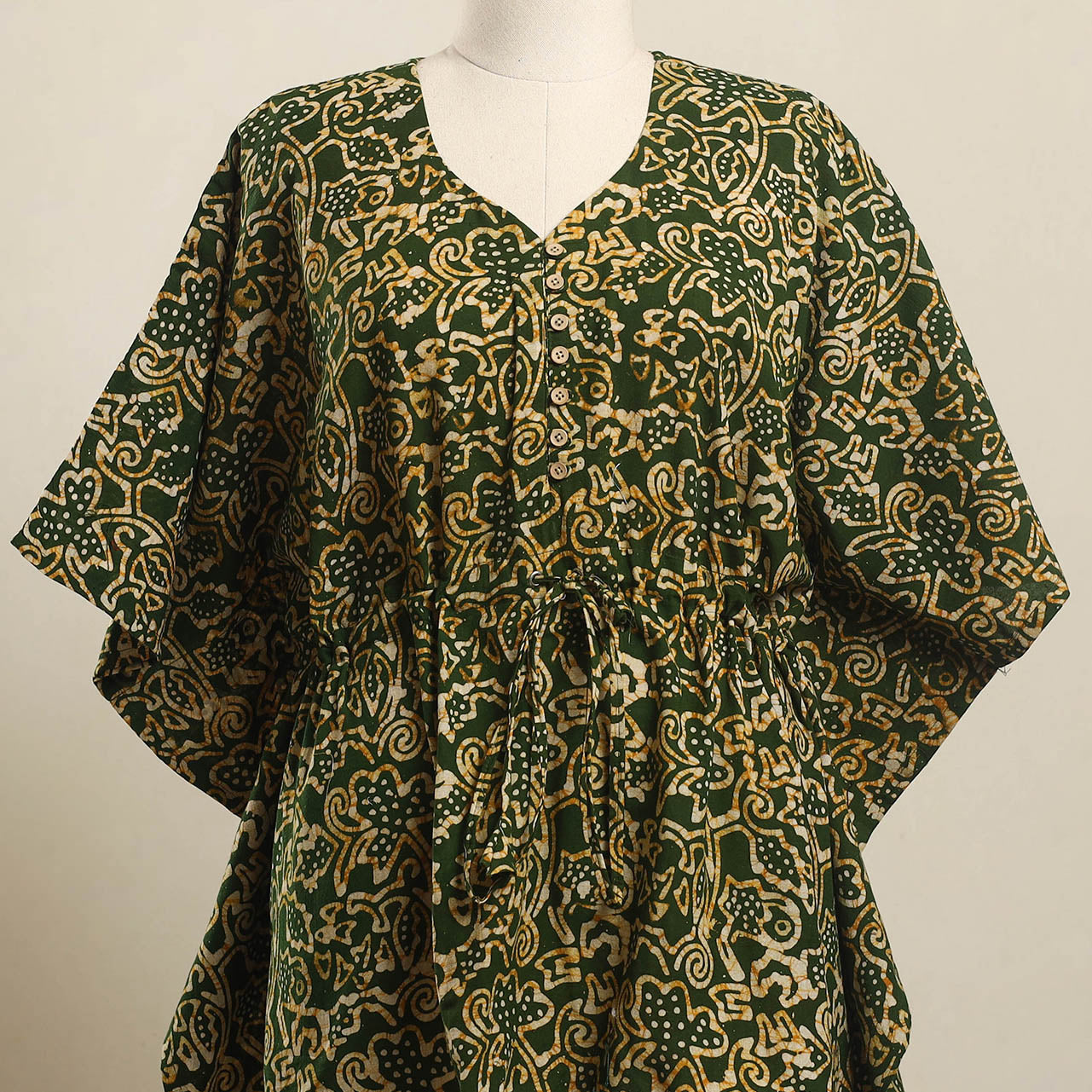 Buy Green Hand Batik Print Cotton Kaftan