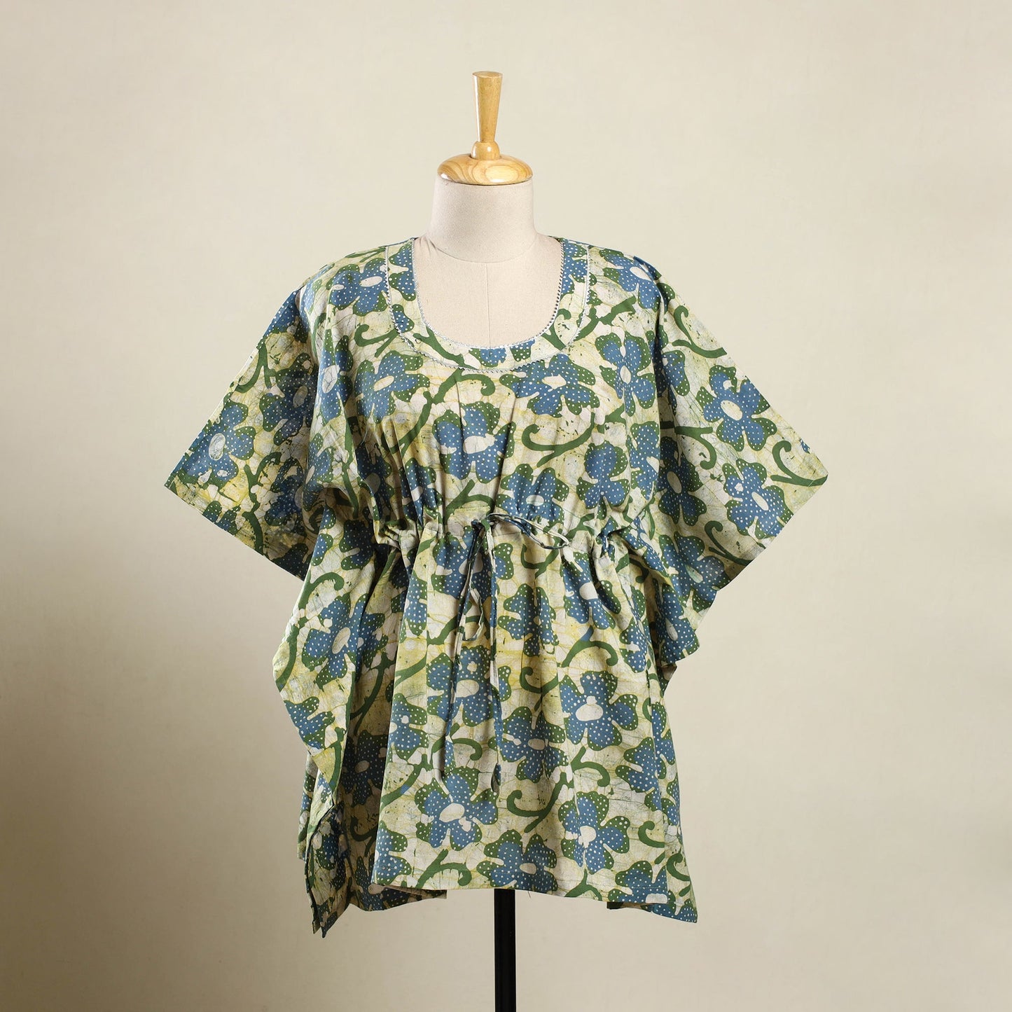 Buy Green Hand Batik Print Cotton Kaftan
